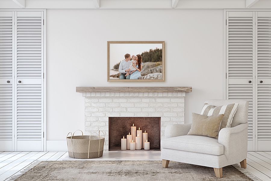 Photo of family in gorgeous frame above a fireplace