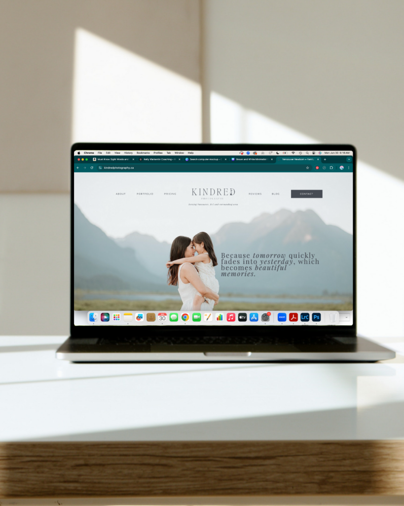 Clean, professional homepage mockup with premium photography portfolio